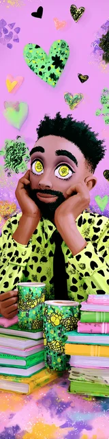 Free teacher bookmark featuring a bearded teacher with heart-shaped eyes